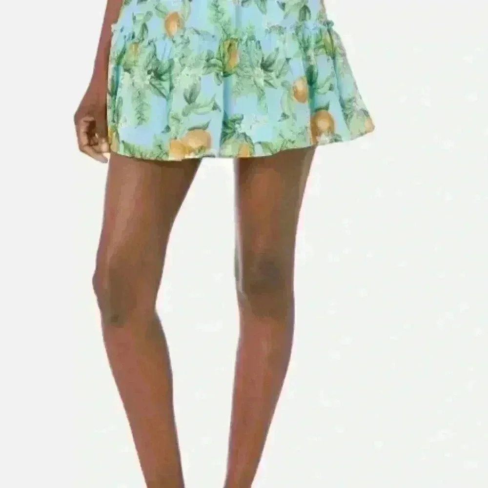 BB DAKOTA STEVE MADDEN juicy lemon print elastic waist pull on tiered mini skirt - Picture 3 of 6